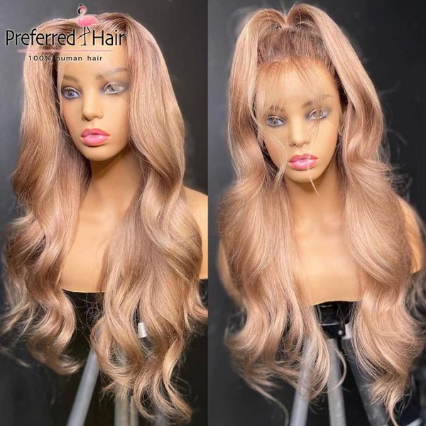 

preferred 13x4 brazilian body wave human hair wigs 150% remy long lace front human wig pre plucked baby hair, Black;brown