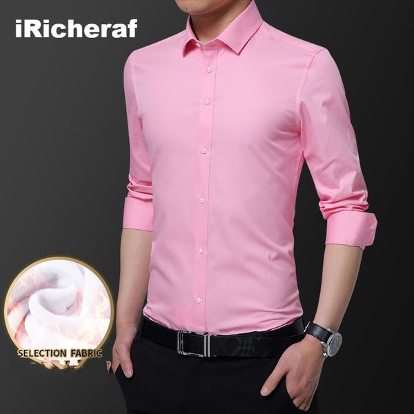 

iricheraf autumn winter mens shirts plus velvet warm flannel shirt men dropshipping 2019 solid white black s-5xl