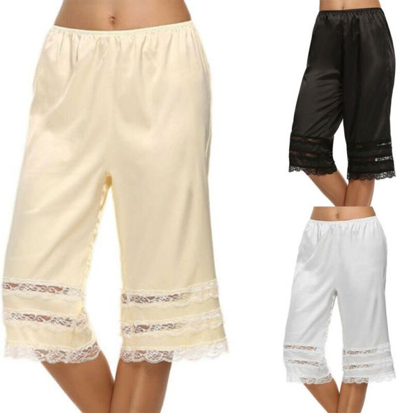 

2019 brand new style women lace safety short under briefs shorts lady slips ice sil home sleep bottoms, Black;red