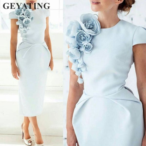 

saudi arabic light blue evening gowns straight formal party dress cap sleeves length dubai prom dresses flower vestido longo, White;black