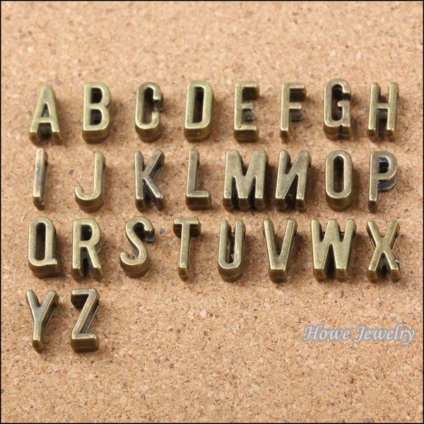

100pcs 11*5*4mm vintage slide alphabet charms antique bronze initial beads ser tibetan letter sliders diy jewelry making accessories, Black