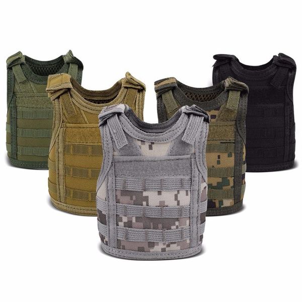 

tactical mini hunting vest beer cover vest adjustable molle shoulder straps bottle water bottle carrier for outdoor soprts, Camo;black