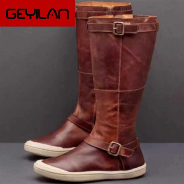 

woman mid calf high boots new autumn women zipper buckle flat shoes woman's pu leather solid boots female sewing fashion causal, Black