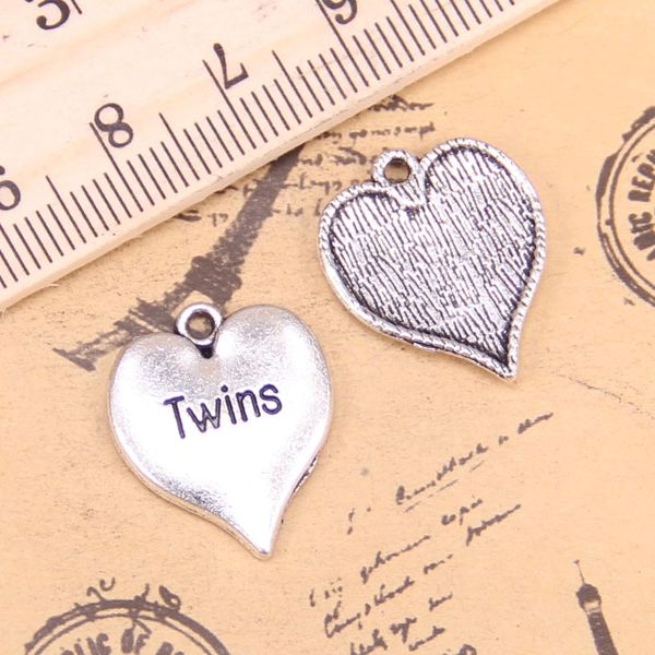 

14pcs очаровывает сердце близнецов 21x17mm античный подвески, vintage тибетские серебряные ювелирные изделия, diy для браслета ожерелья, Bronze;silver