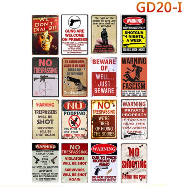2019 Wholesale Tin Painting Gun Warning Vintage Home Decor Tin