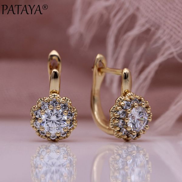 

pataya new white natural zircon dangle earrings 585 rose gold petal cute earrings micro-wax inlay women party fashion jewelry, Silver
