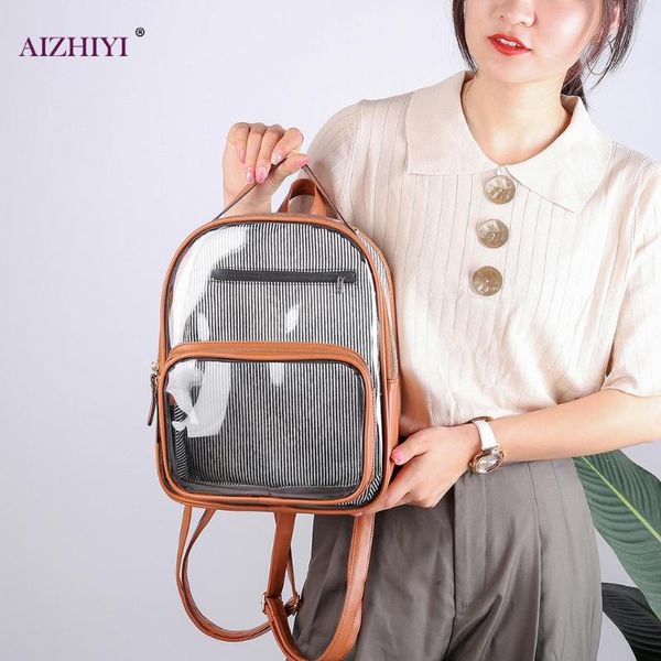 

women transparent backpack pvc splicing student travel shoulder school bag