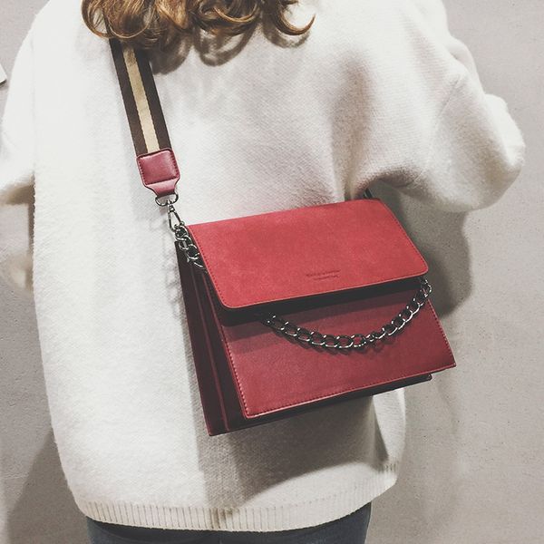 

women handbags casual pu leather flap crossbody bag chains stripe width belt messenger bags for women big capacity shoulder bag