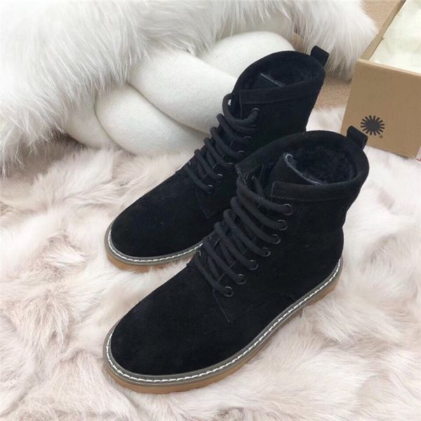 

australian fashion brand women's shoes luxury women's shoes platform shoes lace-up boots leather flat martin boots winter snow boo, Black