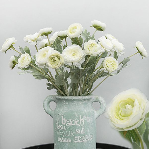 

beautiful british noble royal family artificial ranunculus asiaticus silk flowers 3 heads dew lotus decoration fake flower a6840