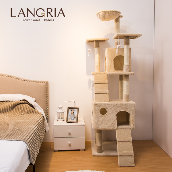 

langria 68 inch multi-level cat tree toy comfortable climbing tree with tall tower large hammock cat toys for play time sleeping