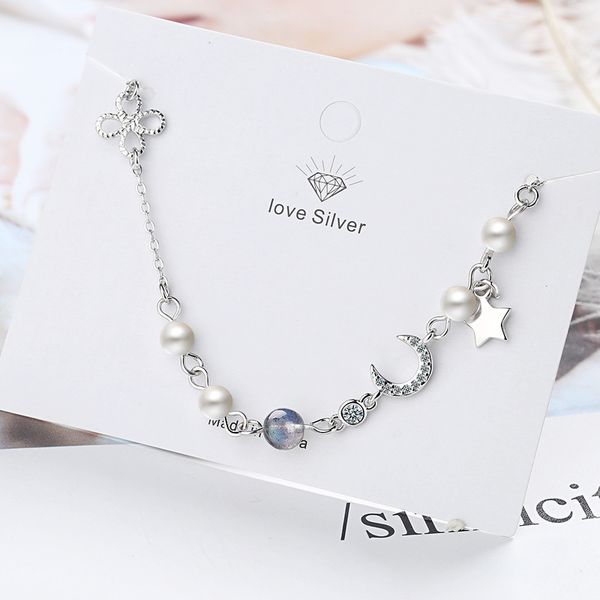 

link, chain beautiful lovely star moon bracelet for women engagement fine jewellery korean fashion lmitation pearl jewelry adjustable size, Black