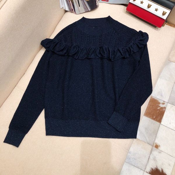 

2019 new ladies fashion long-sleeved casual hollow hook flower bright silk sweater 1123, White;black