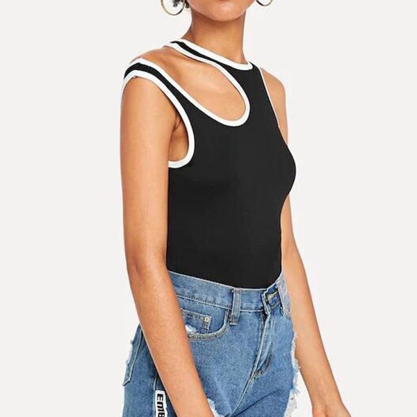 

новая мода сексуальные 2020 лето женщина с плечом футболки без рукавов пригонка вскользь блуза ladise сплошного цвета бесшовной горячедеформ, White