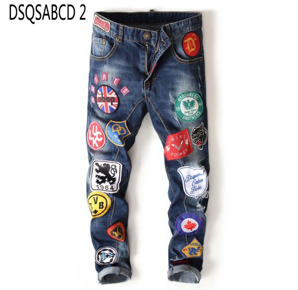 

european style brand italy mens hole denim jeans embroidery blue men trousers jeans zipper for man 999