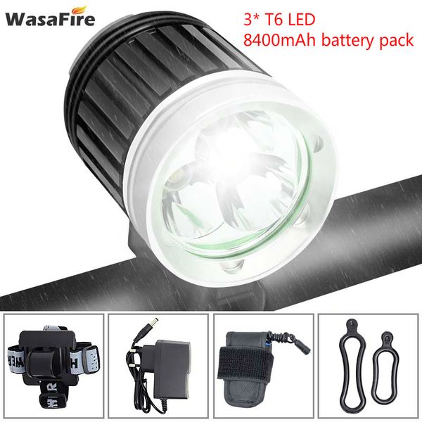 

sport waterproof 4000lm 3* t6 led focusing bicycle light with rechargeable 8400mah battery bike front light cycling head lamp