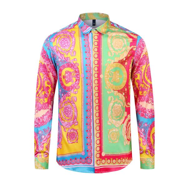 

first-class quality 2018 men's 3d flowers tiger print mixed color luxury casual harajuku shirt long-sleeved men's medusa shirt -2, White;black