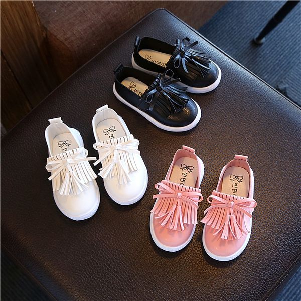 

retail 2019 children's shoes soft leather children's shoes fashion girls lovely tassel casual size 21-30, Black;red