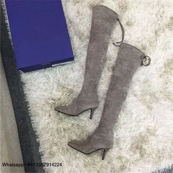

knee high boots women shoes flock chaussures femme winter ladies shoes warm botas mujer lace up female high heel, Black