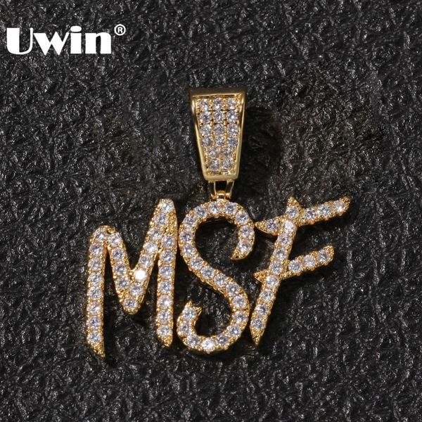 

uwin new hiphop custom name cursive writing initial letters pendant necklace words full iced cubic zirconia jewelry chain, Silver