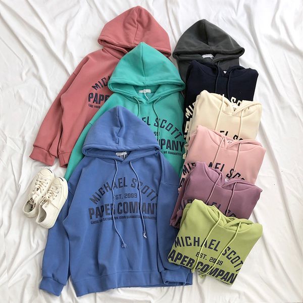 

mooirue autumn women boyfriend hoodies velvet letter printing loose skinny blue pink sweatshirt hooded, Black