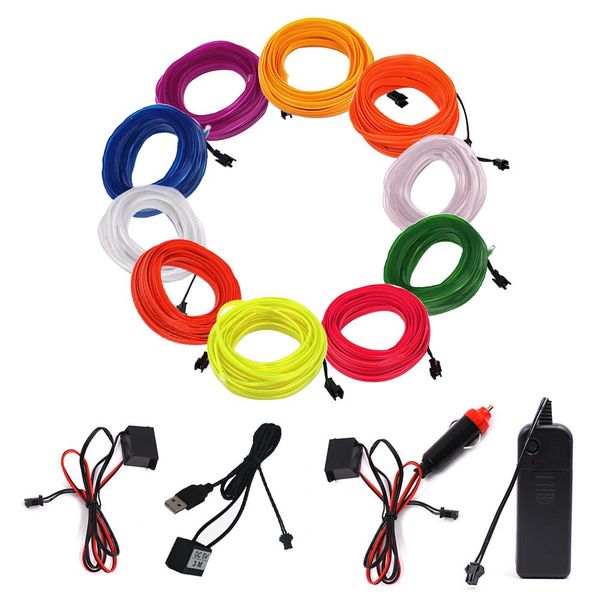 

5m flexible neon light 16.4ft glow el wire string strip rope tube light car dance party costume+ controller decorative christmas light