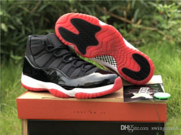 

2019 high authentic 11 bred men basketball shoes black red classic real carbon fiber 11s retro 23 mans sports sneakers 378037-061 with box
