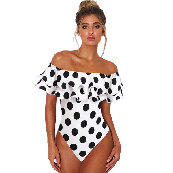 

полька dot one piece купальники женщины рюшами купальники двойной волан bodysuit урожай купальный костюм, White;black