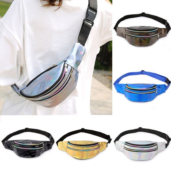

fashion laser outdoor sports women students double zipper handbags mini panelled chest bag ladies waist bag multicolor selection
