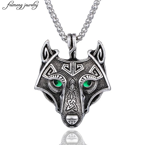 

vintage norway nordic pirates wolf head pendant necklace for men mythology necklace jewelry gift long link chain necklace 10pcs, Silver