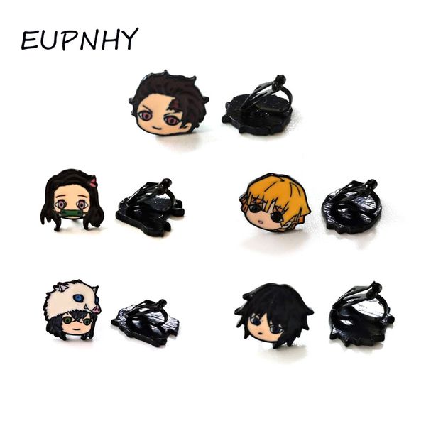 

eupnhy 1pair demon slayer kimetsu no yaiba anime clip earrings cartoon ear cuff clip on earrings kids girls jewelry, Silver