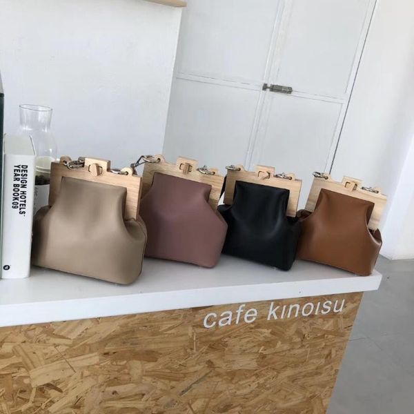 

new women single shoulder crossbody bag all-match flap 2020 wooden clip package chain pu leather handbag