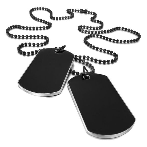 

2 pcs alloy pendant necklace pendant black army style name double dog tag plate biker chain necklace 27 inch man, Silver