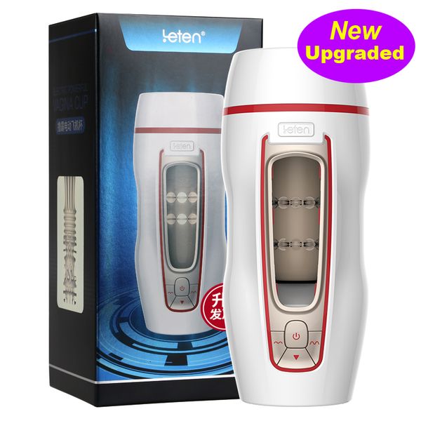 Leten Automatischer elektrischer Kolben-männlicher Masturbator 4D-Simulation Vagina 7 Thrusting Smart Voice Induction Sexspielzeug für Erwachsene Männer Y191010