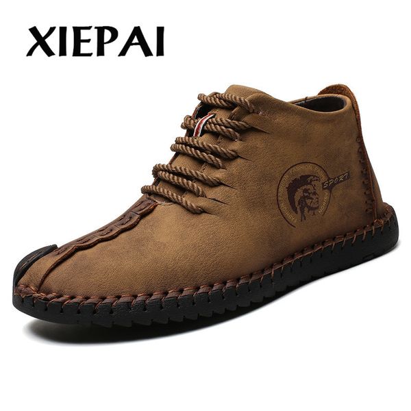 

2019 fashion men boots split leather ankle snow boots shoes warm fur plush lace-up winter shoes plus size 38-48, Black