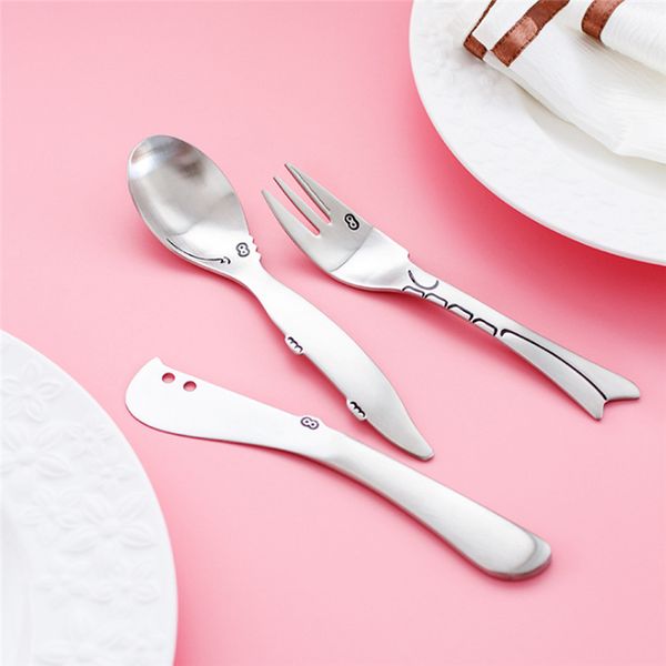 

creative 304 stainless steel cartoon dinnerware cutlery knife fork spoon tableware for kids children hippos shape