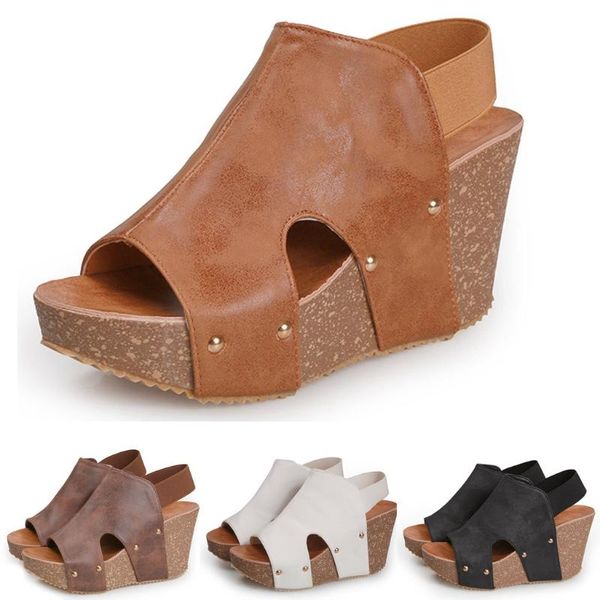 

summer platform wedges women sandals thick bottom gladiator sandals shoes high heel solid rome style women scarpe donna, Black