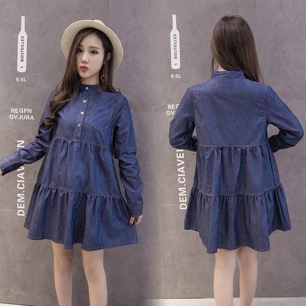 

loose maternity jeans clothings for pregnant women long sleeve jeans dress vestidos maternity clothes ropa de muje plus size, White