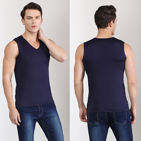 

men ices silk quick dry vest solid color v neck breathable for summer sports nfe99, White;black