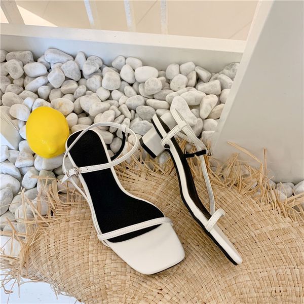 

open toe comfort shoes for women 2020 summer luxury sandals clear heels all-match buckle strap suit female beige peep comfort, Black