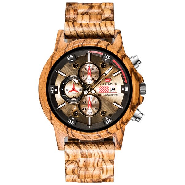 

luxury designer mens wooden watches of fashion creative multifunction sports walnut wood for mens wristwatch kun1010, Slivery;brown