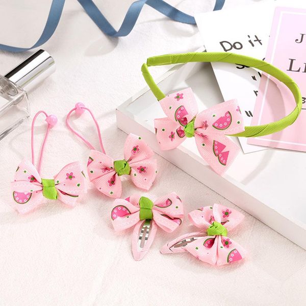 

1set 5-7 pcs children's hair accessories set girl head jewelry rubber band bow headband hairpin, Slivery;white