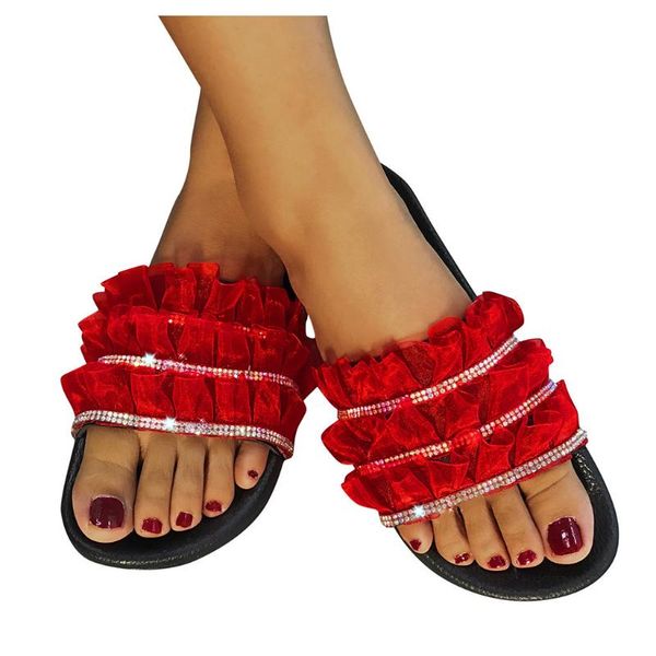 

women's shoes flat slippers fashion flip flops casual lace crystal open toe outdoor slippers beach shoes zapatos de mujer#d18, Black