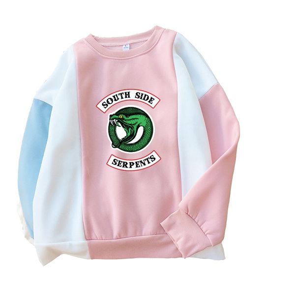 

south side tv show serpents snake printed hoodies sweatshirts women fleece casual o-neck spell color splicing pullover, Black