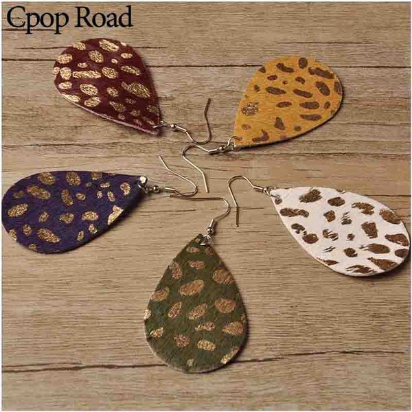 

cpop неподдельных серег пера из кожи для женщин золотого пятна печати teardrop multicolors падения мотаться серьги wild winter fall ювелирны, Silver