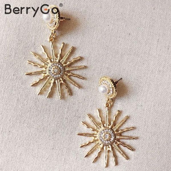 

berrygo trendy irregular sunflower earrings women chic fine jelewry female accessories fashion pearl metals streetwear earrings, Silver