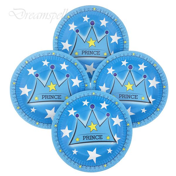 

10pcs/lot 7inch blue prince crown party supplies disposable paper plates kids birthday party decorations baby shower supplies