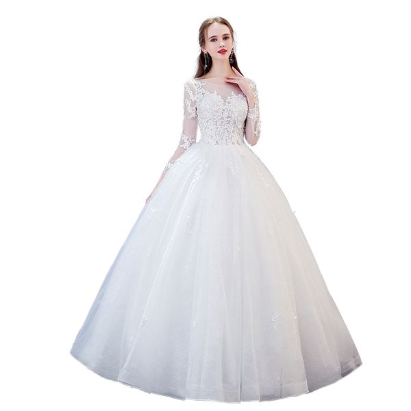 

scoop neck tulle ball gown wedding dresses with open back 2019 design floor length wedding gowns robe de mariage, White
