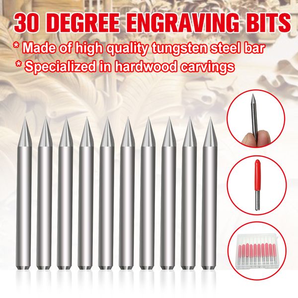 

10pcs carbide pcb board 0.1mm 30 degree engraving bits v-shape cnc router tool sharpening drill bits for wood working machine