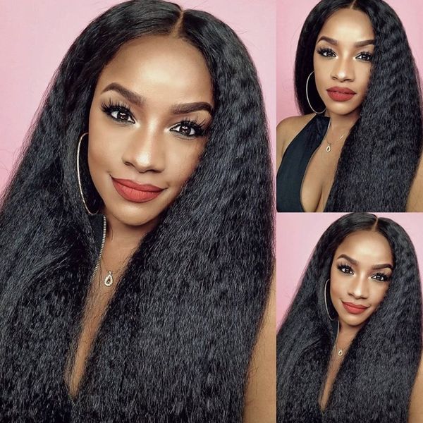 

lace wigs kinky straight wig front human hair brazilian frontal 150 180 density yaki, Black;brown